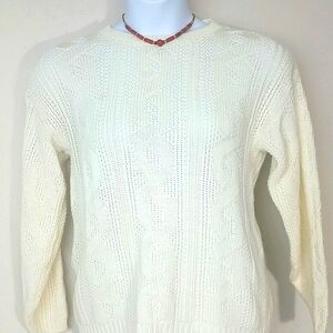 Bobbie Brooks Fisherman's Sweater Chunky cable knit ivory crew neck classic 1X